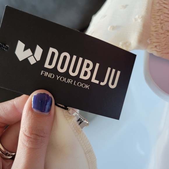 Doublju NWT Ivory White Swiss Dot Dress Long Sleeve Midi V-neck Smocked Bohemian - Picture 9 of 10